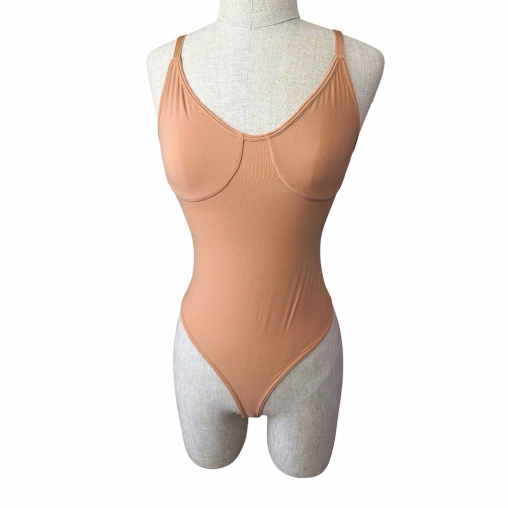 Fengbay 2 Pack Women's Thong Shapewear Bodysuit S Beige Adjustable Straps